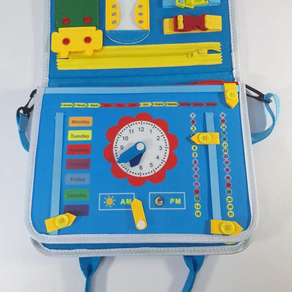 Montessori Busy Board Quiet Book Toddler Sensory Learning Travel Toy Blue